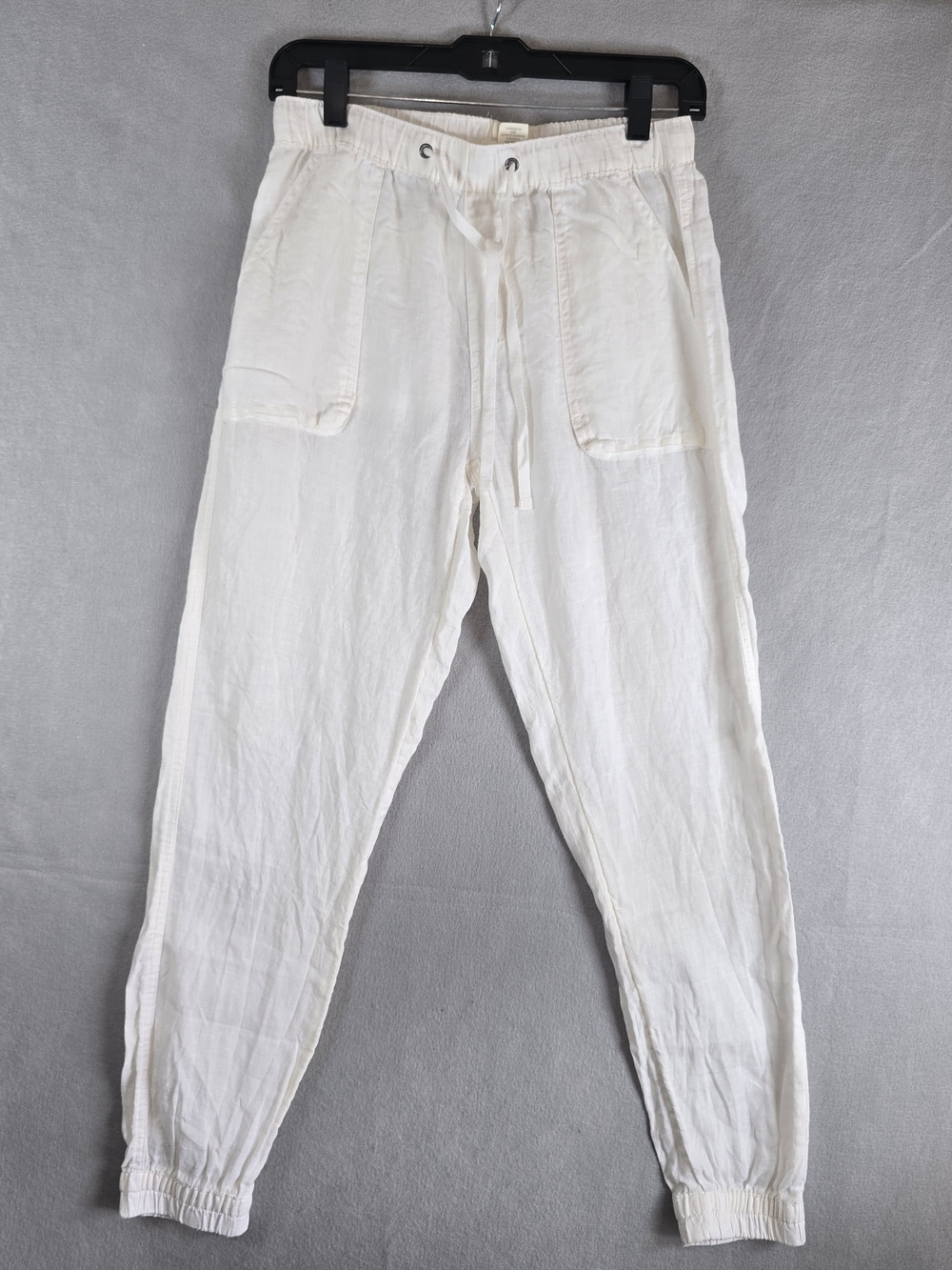 C&C California White 100% Linen Drawstring Jogger Pants Beach Vacation Light